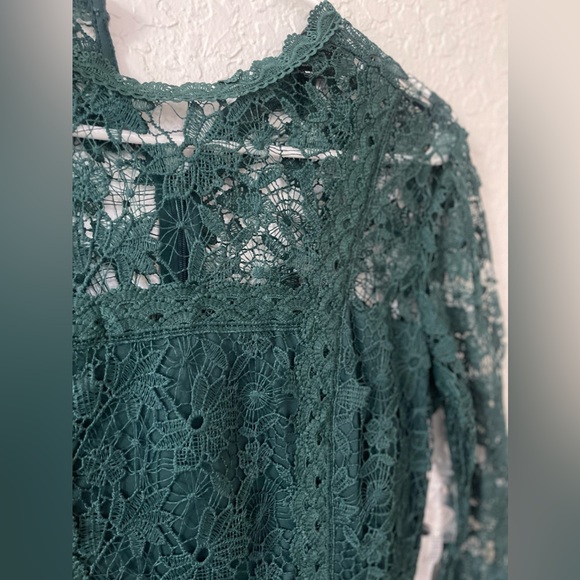 AQUA Womens Green Lace Floral Long Sleeve Short Party Trapeze Dress  - Med - Picture 5 of 7